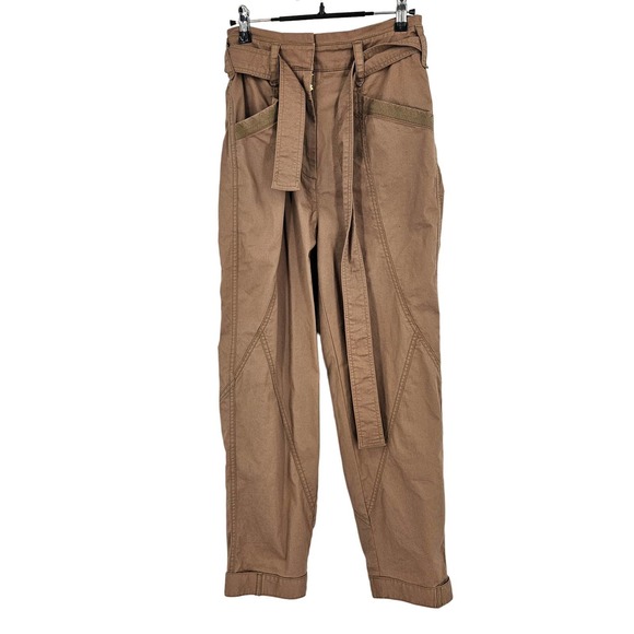 Anthropologie Pants Brown Ellie Embroidered Utility Straight Leg Cropped Size 0 - Picture 2 of 8